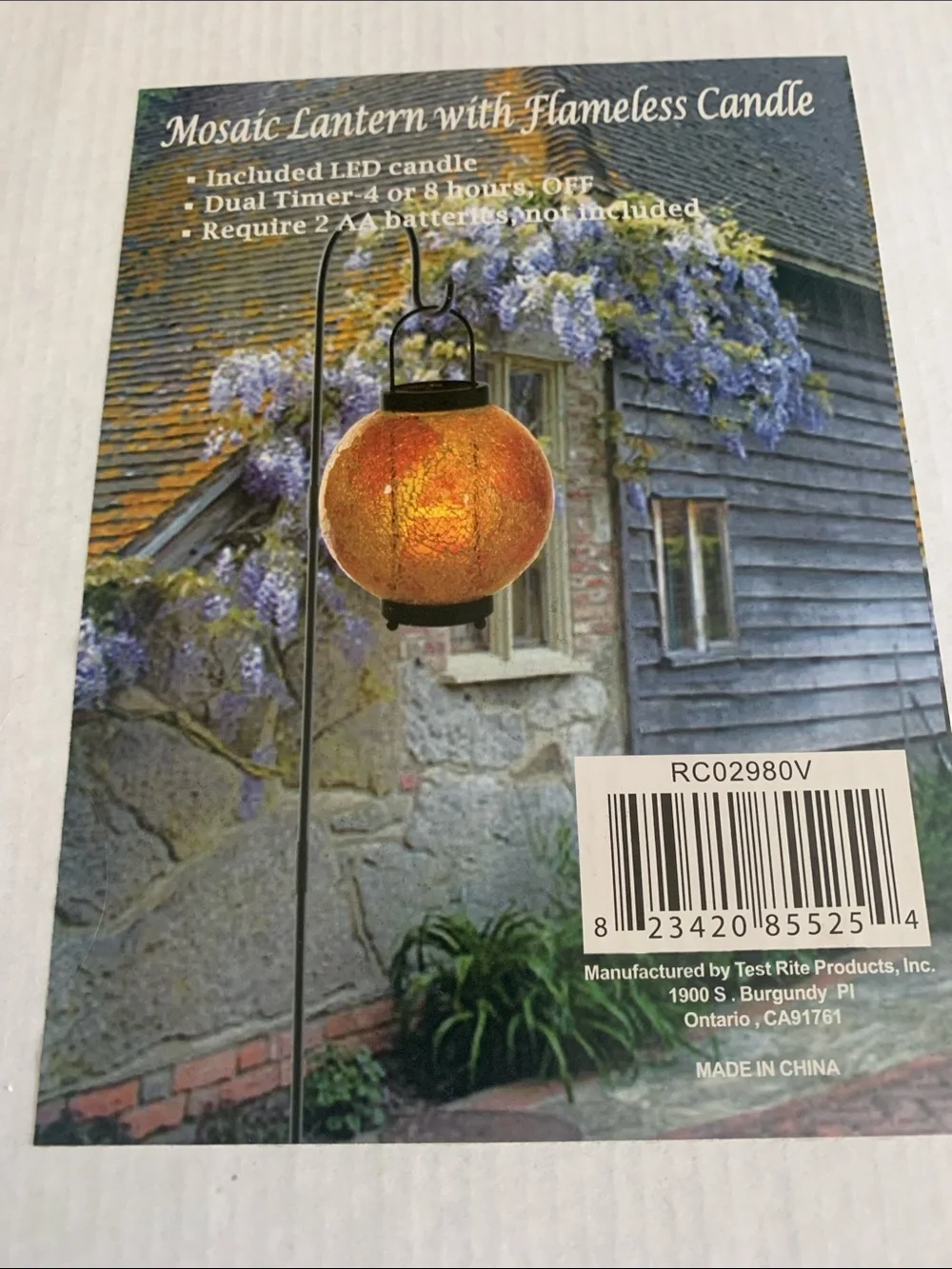 QVC Orange and Amber Mosaic Glass Lantern with Black Handle